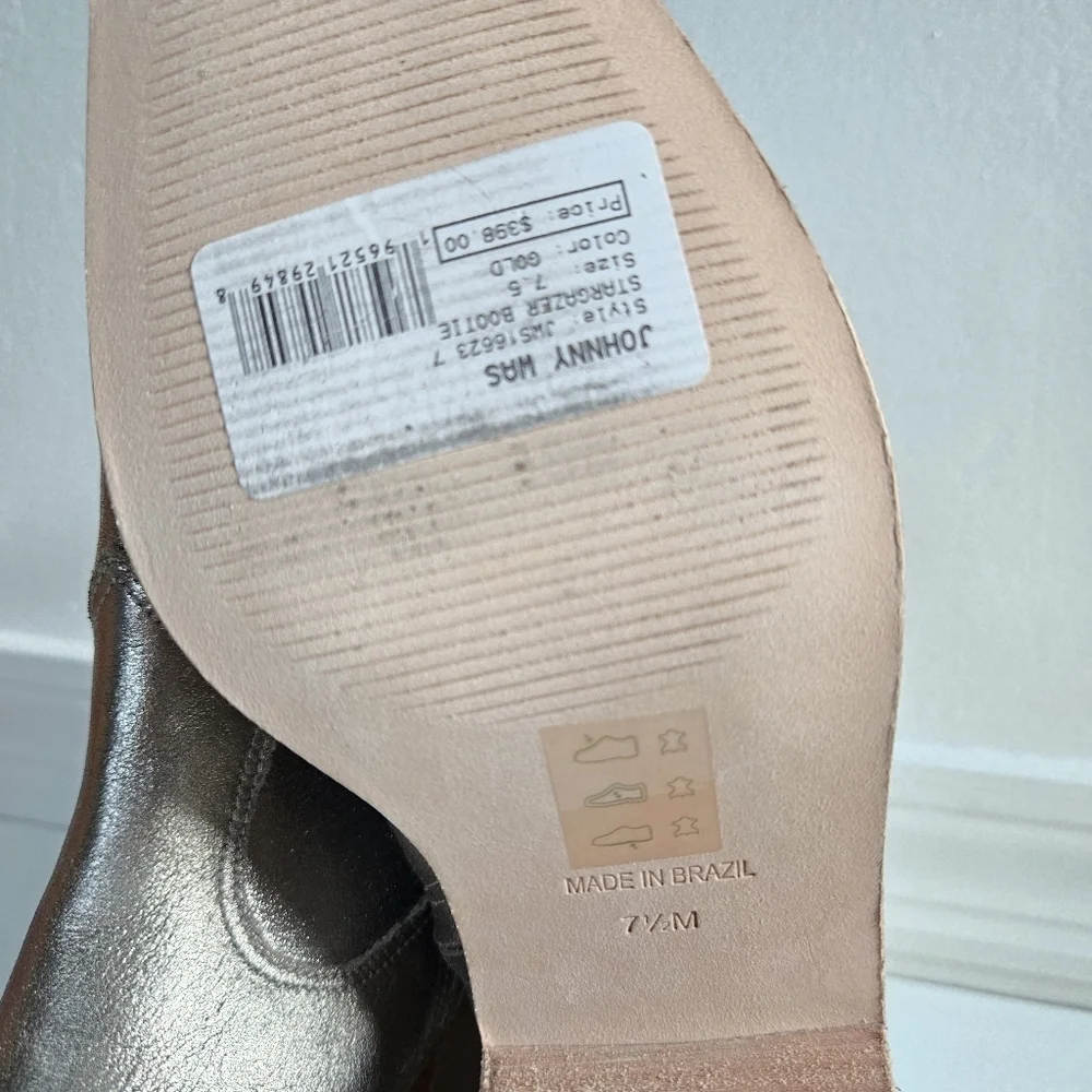 New Johnny Was Stargazer Leather Gold Metallic Ankle Western Booties 7.5 US NWT